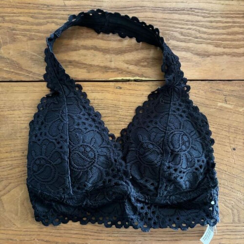 Aeropostale Black Lace Bralette Women’s Small | Sheer Overlay, Floral Lace‎